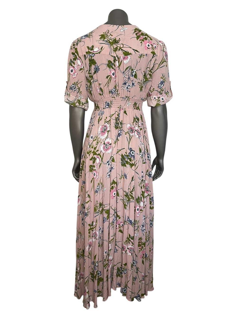 Floral Maxi Dress 2XL Pink Button Down Rayon Wild Flower Flowy Summer Long Slit - Picture 2 of 16